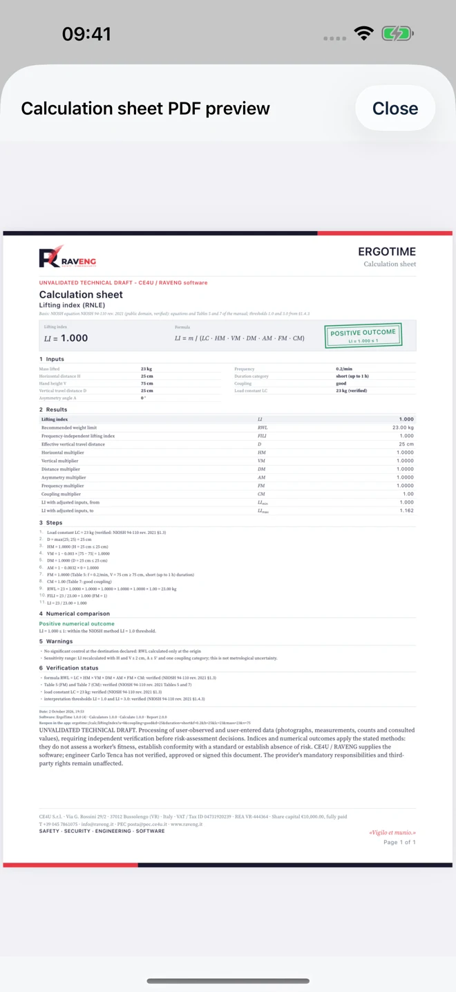 Calculation PDF preview