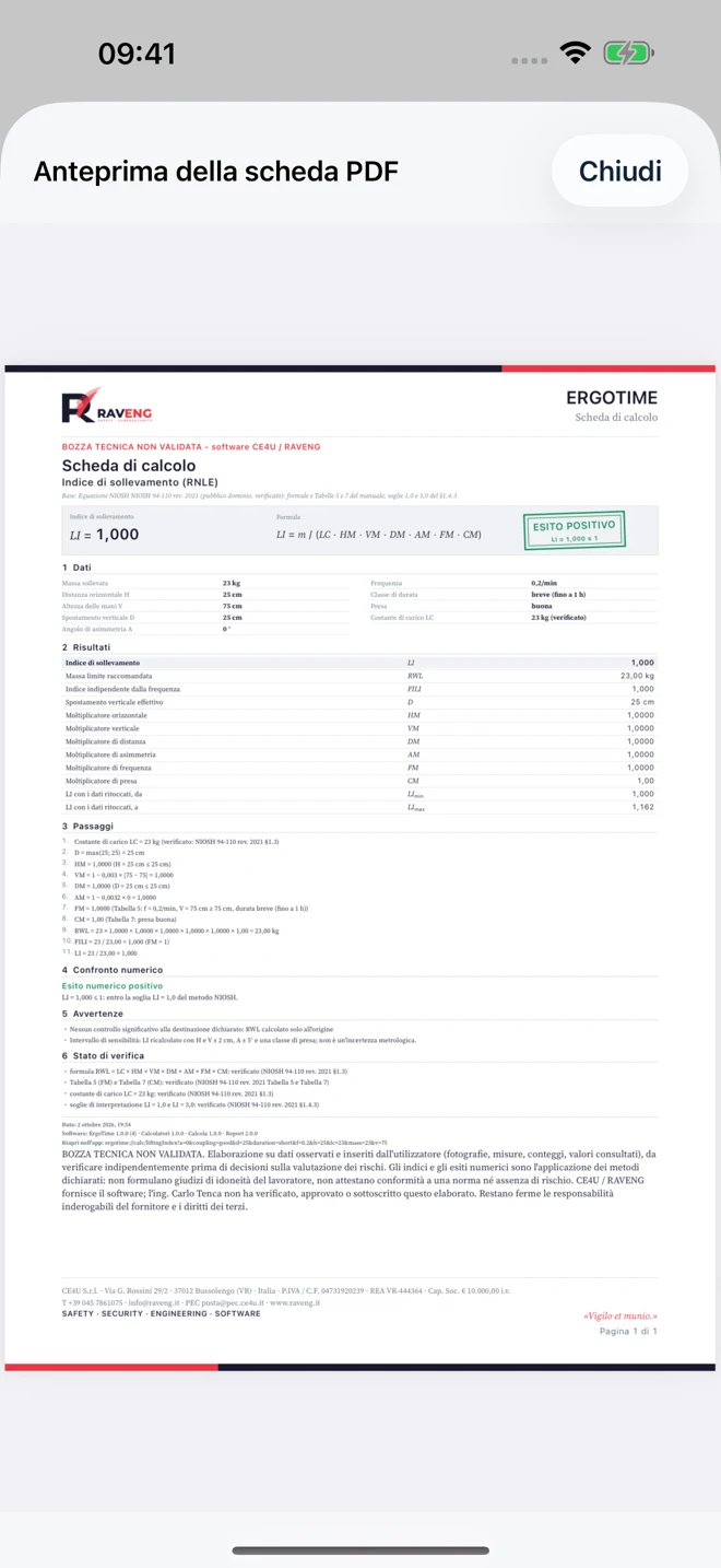 Anteprima della scheda PDF di calcolo