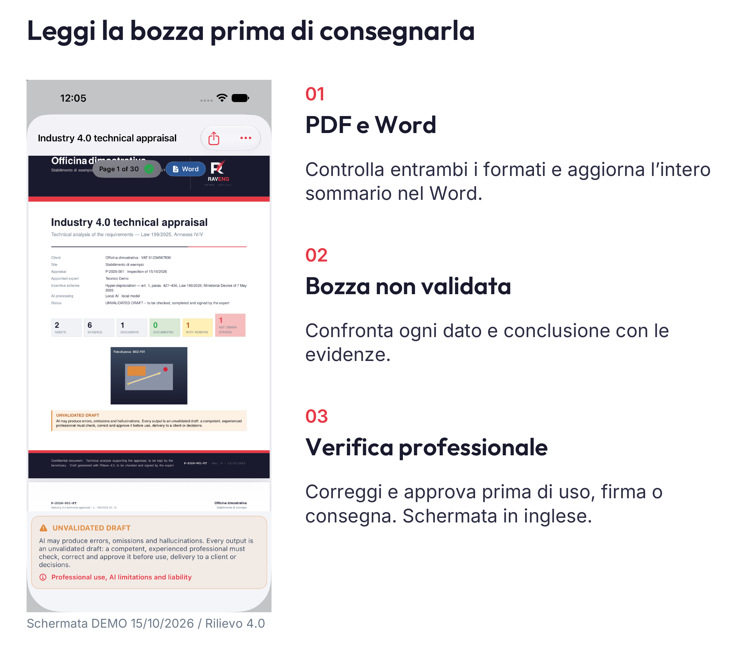 Controllo della revisione: perimetro e date → contenuti ed evidenze → avvertenze → campi Word e sommario completo → approvazione del professionista → consegna tracciata.