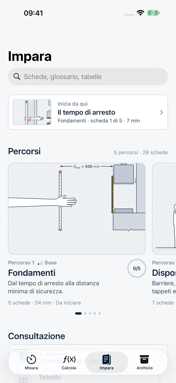 StopTime, sezione Impara: ricerca, scheda in lettura e percorsi